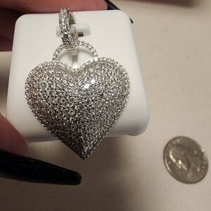 Elegant Sterling Silver Rhodium Plated Moissanite Heart Pendant